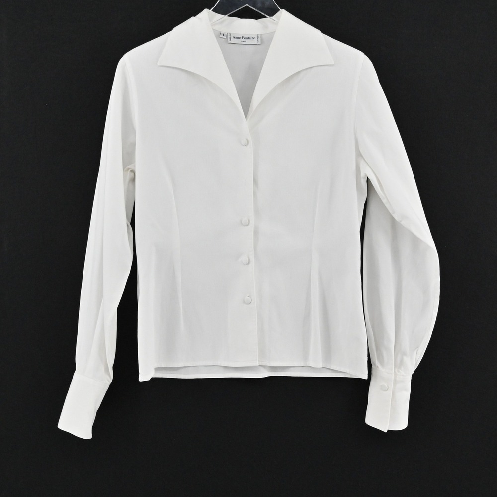 Anne Fontaine Button Down Shirt Womens Size 1 White Cotton French Rima Pique Y2K